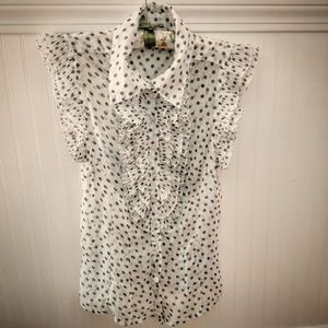 💋Pinup💋 Punk Rock Polkadot Vintage Tux Blouse